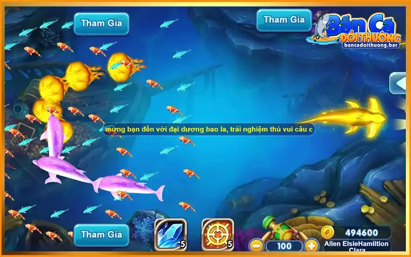 Giao diện game Bắn cá Bá Chủ Đại Dương với hiệu ứng và màu sắc nổi bật