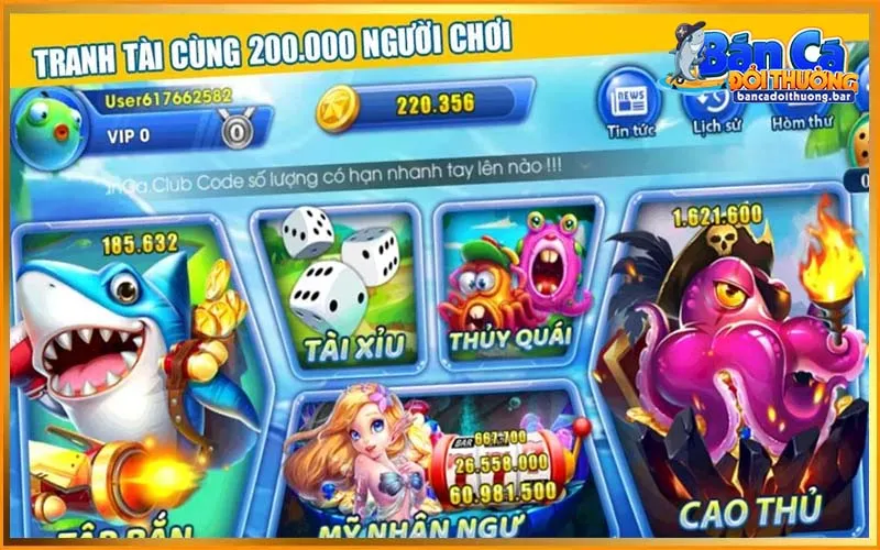 Giao diện cơ bản của một cổng game bắn cá trực tuyến
